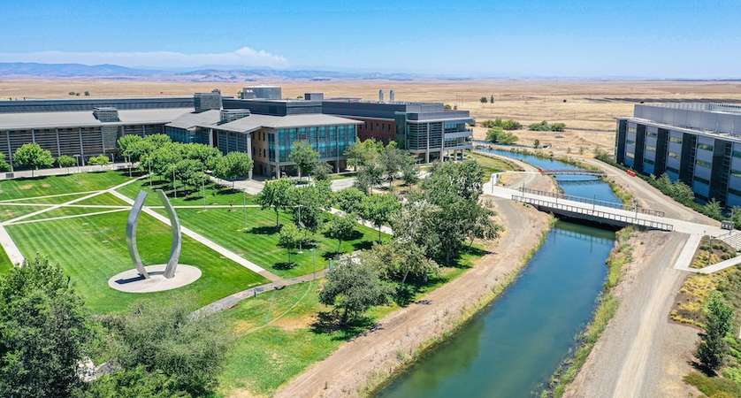 An aerial photograph of the UC Merced campus. 